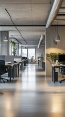 Poster - Modern office interior with desks, plants, and natural light creating a productive environment
