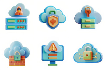 Poster - Cloud Security Icons Collection for Cyber Protection in Digital Environment