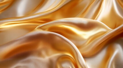 Poster - Smooth golden silk fabric with shimmering waves and reflections, luxurious texture and elegance concept