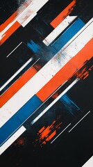 Poster - Abstract geometric design with red, blue, and white diagonal lines on black background. Modern art and creative expression concept