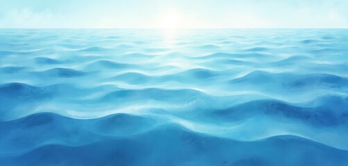 Aufkleber - Illustration of calm wavy water texture. Blue ocean wave background for web banner, backdrop, pool party, beach travel design. Nobody nature abstract scene. Ripple surface underwater light effect.