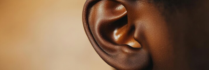 Aufkleber - Extreme close up of a human ear highlighting its intricate structure and emphasizing the importance of hearing and auditory perception in human communication and sensory experience