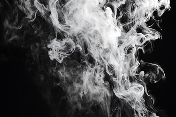 Poster - White smoke swirls on black background.