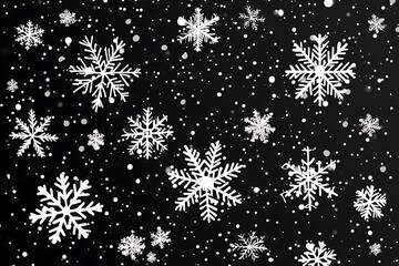 Poster - White snowflakes falling on black background.
