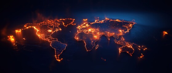 Poster - Global Cybersecurity Map with Glowing Hotspots Highlighting Cyber Threat Zones