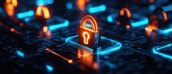 Poster - Glowing Locks on a Cybersecurity Network Grid with Digital Connections and Safety