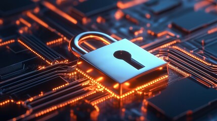 Poster - Secure Digital Lock on Circuitboard Representing Cybersecurity Visualization