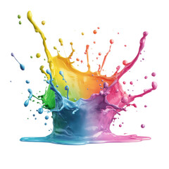 Poster - Colorful splash of paint creating a vibrant abstract pattern on a white background isolated on transparent background.