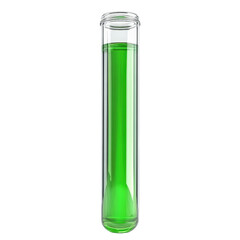 Poster - Green liquid in a glass test tube on a laboratory workbench with scientific equipment and tools isolated on transparent background.