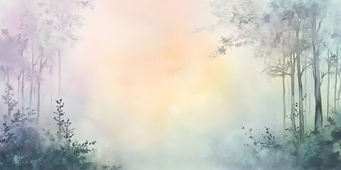 Poster - Serene Misty Forest with Soft Colors and Gentle Light Effects