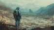© Muhammadali - Post-apocalyptic landscape; lone figure confronts creature.