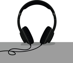 Poster - Black headphones on a minimalist surface in flat vector art