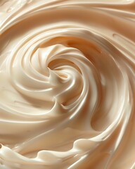 Poster - Creamy swirled texture of white chocolate or vanilla mousse in spiral pattern, macro close up view showing smooth glossy surface and soft flowing curves.