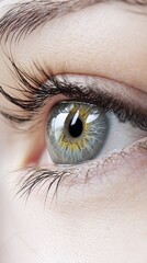Poster - Macro photography of a woman's eye highlighting the intricate details of the iris, pupil, and eyelashes, showcasing the beauty and complexity of the human eye