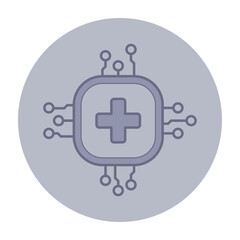 Poster - Digital healthcare icon with plus symbol surrounded by circuit lines, highlighting integration of technology in medical practices. Innovation in healthcare concept