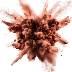 Poster - Brown powder explosion creating a cloud of dust on a white background for artistic and creative use isolated on transparent background.