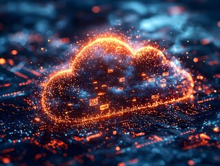 Poster - secure cloud computing concept with glowing shield icons and dynamic energy background