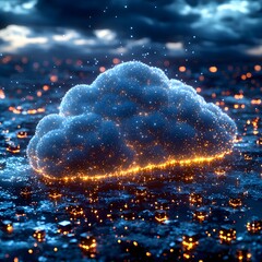 Poster - secure and glowing cloud data storage in minimalist cube design