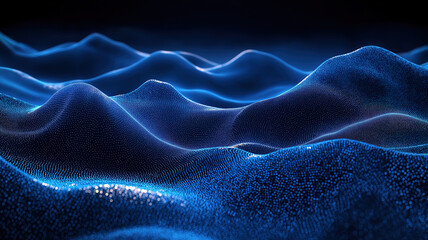 Poster - A sleek abstract digital background in dark blue with shimmering light particles and a sense of deep
