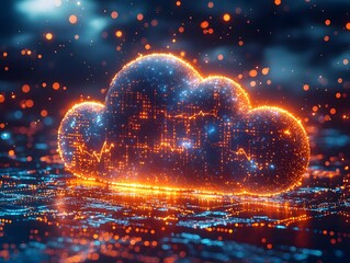 Poster - Powerful Cloud Computing Concept with Glowing Data Streams Symbolizing Digital Infrastructure