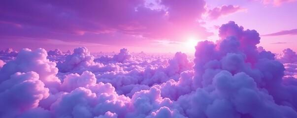 Wall Mural - whispy white clouds drift across an infinite horizon of deep purple hues, surreal, wavy, cloud