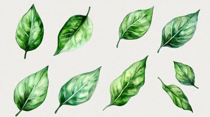 Poster - Curated collection of watercolor green leaves natural environment art inspiration botanical aesthetics artistic perspective