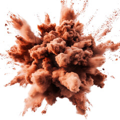 Poster - Large explosion of orange and brown powder creating a dramatic cloud in the air during a colorful event isolated on transparent background.