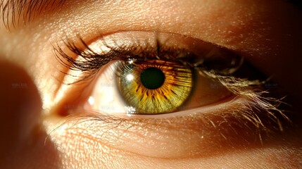 Poster - Sunlight reflecting in a hazel eye highlights the intricate details of the iris, showcasing the beauty and complexity of human vision, emphasizing eye health and care