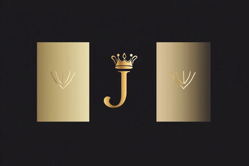 A logo design featuring the letter J and a crown, with simple lines, vector graphics, and a flat style,