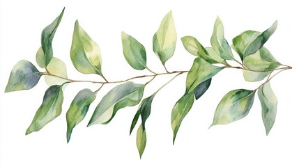 Naklejka na meble Watercolor Green Leaves Branch, Botanical Art , Foliage
