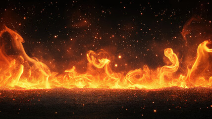 Poster - A mesmerizing scene of fire embers and sparks floating over a black background, creating a glowing