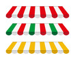 © diluck - Set of awnings striped canopy for shop, restaurant, hotel, pizzeria, street food. Cafe sunshade, store canopy, cafe or market tent.