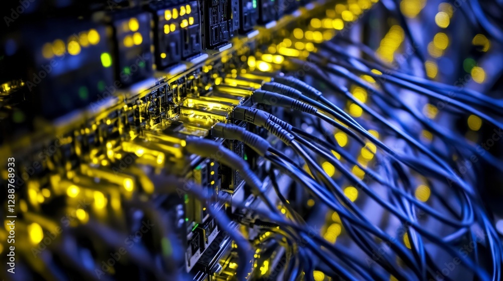 Connecting data a closeup of interconnected servers in a data center ...