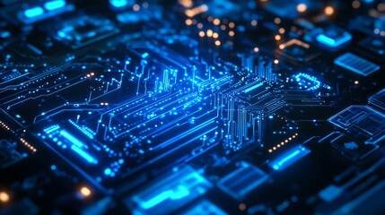Poster - Illuminated semiconductor nano circuits laboratory macro photography high-tech environment scientific perspective glowing technology