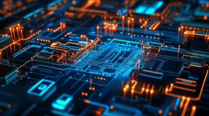 Poster - Illuminating semiconductor nano circuits laboratory closeup photography high-tech environment macro perspective glowing technology