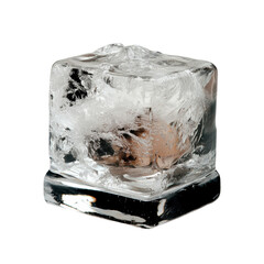 Poster - Glass of ice cubes on a dark black background for beverage presentation and creative compositions isolated on transparent background.