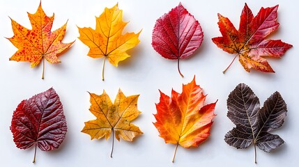 Aufkleber - Vibrant Autumn Leaves in Various Colors Arranged on White Background