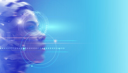 Leinwandbilder - Vector Abstract modern technology futuristic, AI bot, Artificial Intelligence concept. Robot and cyberspace, digital data, datum communication, innovation on hi tech future design for background