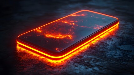 Aufkleber - Futuristic Smartphone with Glowing Neon Edges on Dark Surface