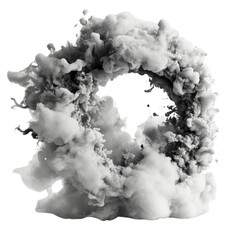 Poster - black and white smoke forming the letter o in an abstract artistic design with swirling patterns iso