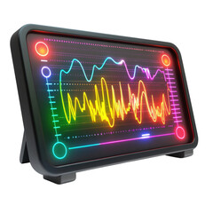 Poster - Black and red neon sign featuring heartbeat design and unique identifier code isolated on transparent background.