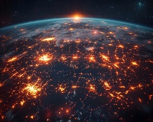 Poster - Glowing Supply Chain Hub with Holographic Data Streams Showcasing Global