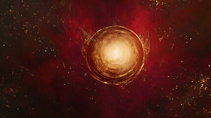 Poster - Vibrant cosmic swirl, glowing star at center surrounded by deep red and orange hues, perfect for sci-fi or astronomy themes.