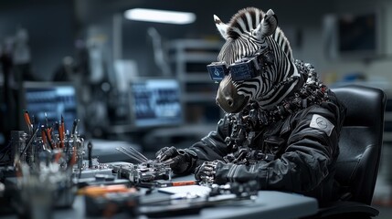 Aufkleber - Innovative zebra medical device designer showcasing futuristic creations in high-tech lab environment