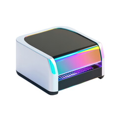 Poster - White and black electronic device featuring rainbow light display and modern design for various uses isolated on transparent background.
