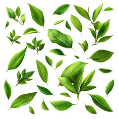 Poster - Green leaves on a black background creating a striking natural contrast and visual appeal isolated on transparent background..