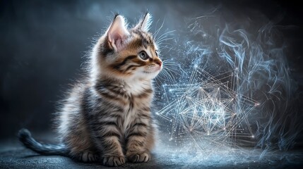 Poster - Kittens creating spiritual connections in ethereal spaces dreamlike ambiance digital art cat's perspective