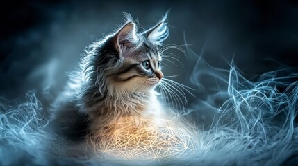 Aufkleber - Mystical kitten illuminates spiritual connection in ethereal space dreamy atmosphere soft focus