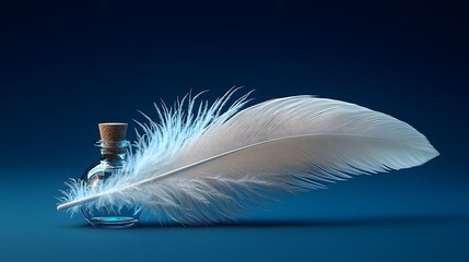 Aufkleber - Elegant Feather and Glass Bottle Against a Smooth Blue Background