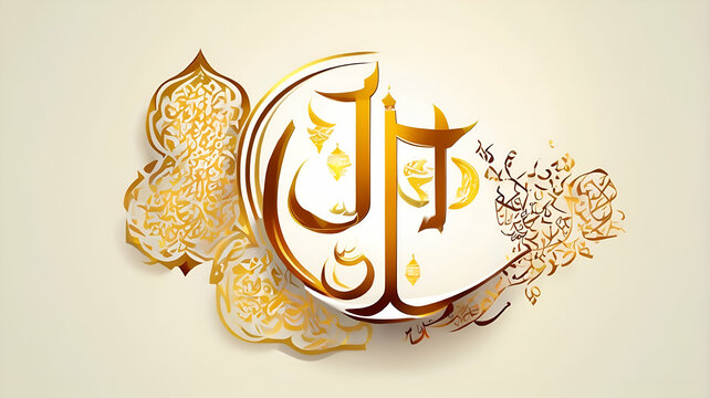 Eid mubarak with Islamic calligraphy, Eid al fitr the Arabic calligraphy means (Happy eid). Vector illustration